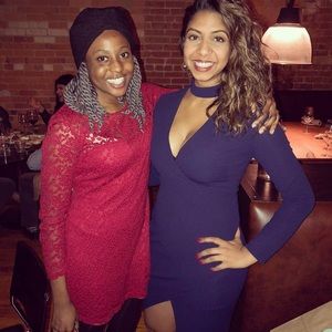 Boobs out party dress, high slit